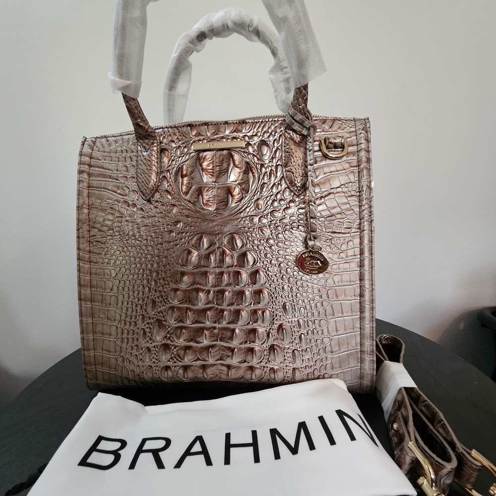Brahmin Rose Gold Crocodile Embossed Caroline